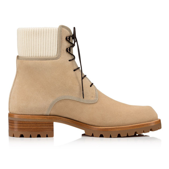 Christian Louboutin Trapman Flat Atlas Beige Suede Combat Lace Up Boot 44.5 11.5 - Picture 3 of 12